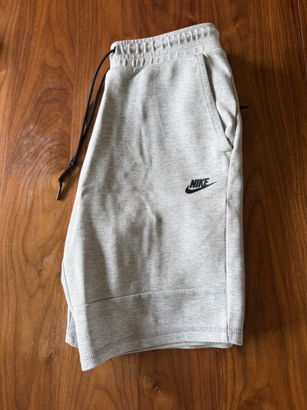 Nike Light Gray Tech Fleece Athletic Shorts with Black Drawstring